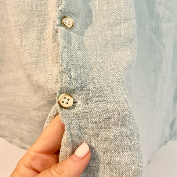 Bruno Positano Camp Shirt Men L Washable Linen Rayon Button Short SLV Sea Blue - Picture 7 of 13